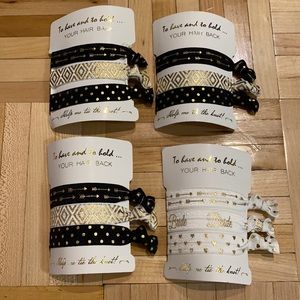 1 white and gold Bride and 3 black and gold Bridesmaid hair ties